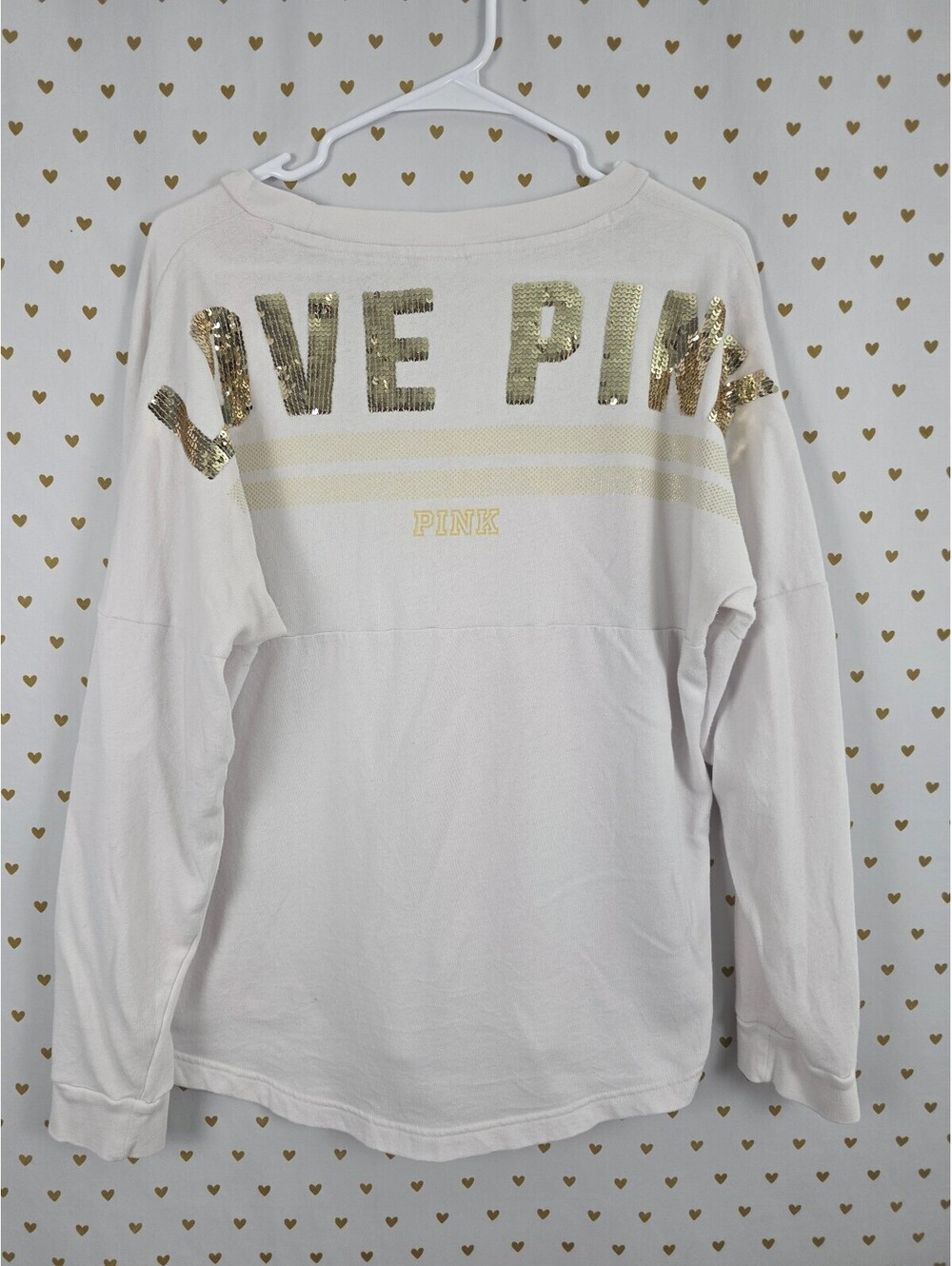 Victorias Secret Pink Gold Bling Thin Sweater Shirt Oversized Medium